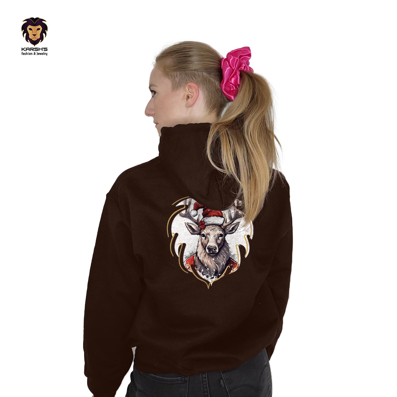 Antlers and Cap, Reindeer's Festive Rap. Hoodie Karsh-fj S Dark Chocolate 