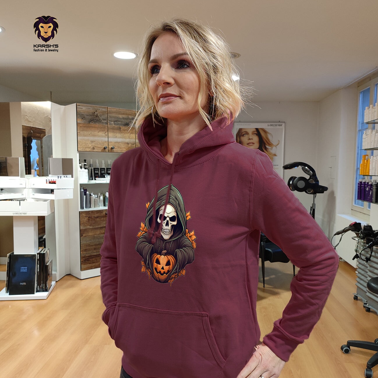 Grim Grin: The Skeleton's Pumpkin Hoodie Karsh-fj S Burgundy 